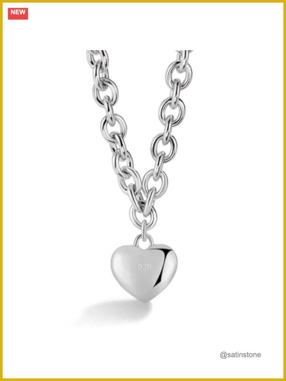 925 Sterling Silver Heart Pendant Necklace 30" Cable Chain